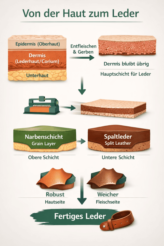Infografik - Leder, Narbenseite, Spaltleder